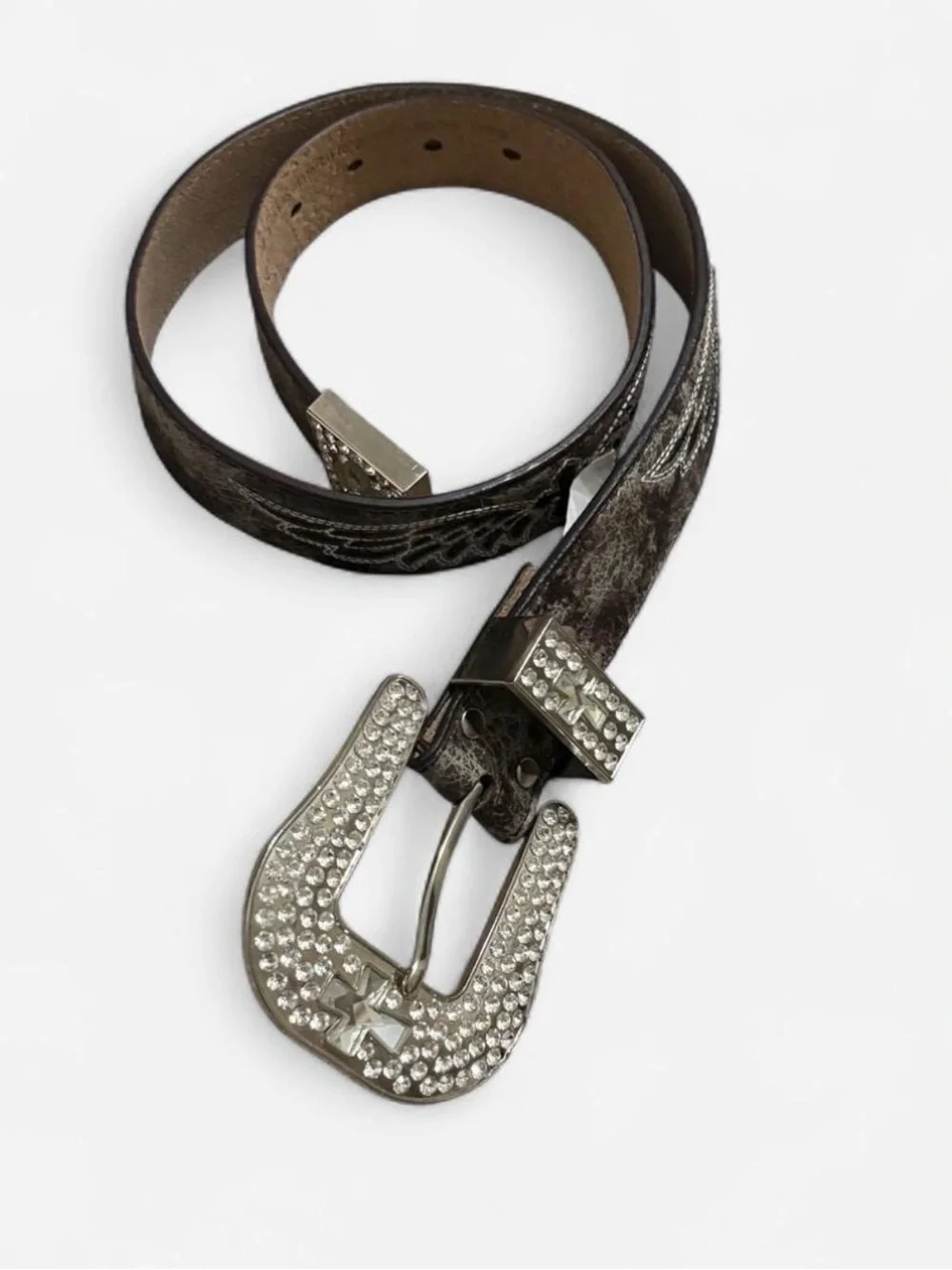 Crystal Buckle Metallic Gray Women's Fashion Belt